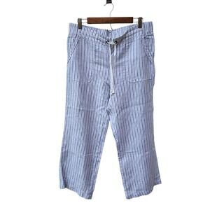 Athleta Striped Herringbone 100% Linen Drawstring Pants White and Gray Size 14